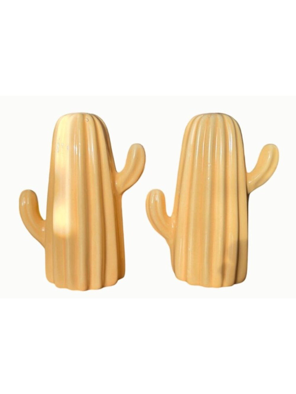 Ceramic Saguaro Cactus Figurines Pair Yellow Mustard Southwest Desert Decor 5" - Picture 2 of 6